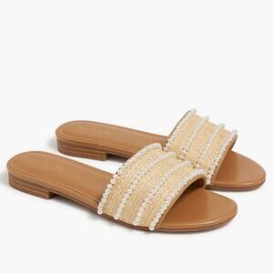 J Crew Factory Women's Boho Pearl Slide Sandals  Slip On Size 10.5 Natural Tam